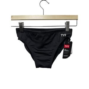 TYR Men's Boys Durafast Elite Brief Swimsuit Solid Racer Black Colorfast Size 28